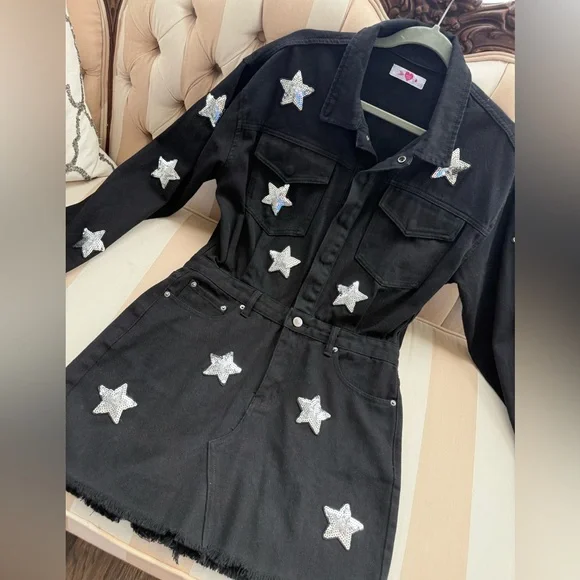 Buddy Love Black Star-Studded Jean Dress - Picture 2 of 9
